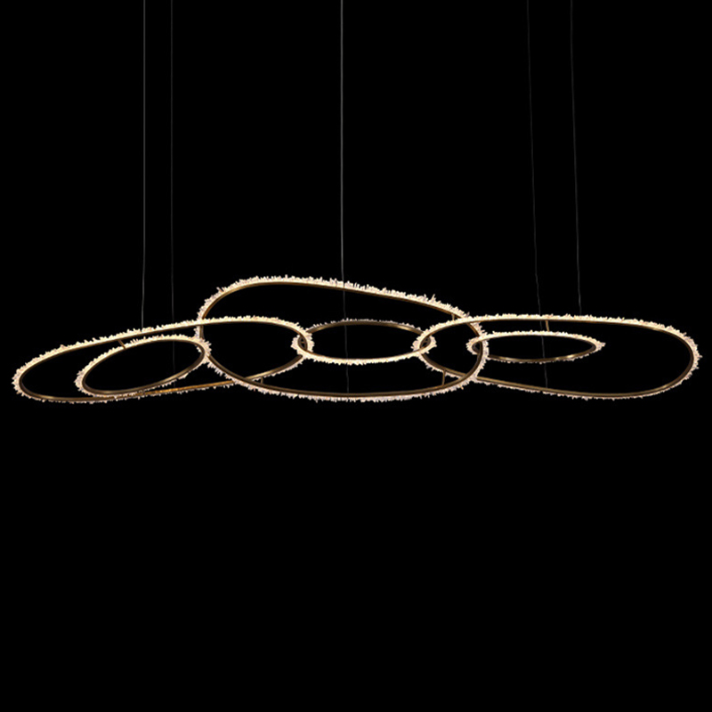 Люстра Six Rings Chain Quartz Crystal Chandelier Глянцевое золото Прозрачное Стекло в Омске | Loft Concept 