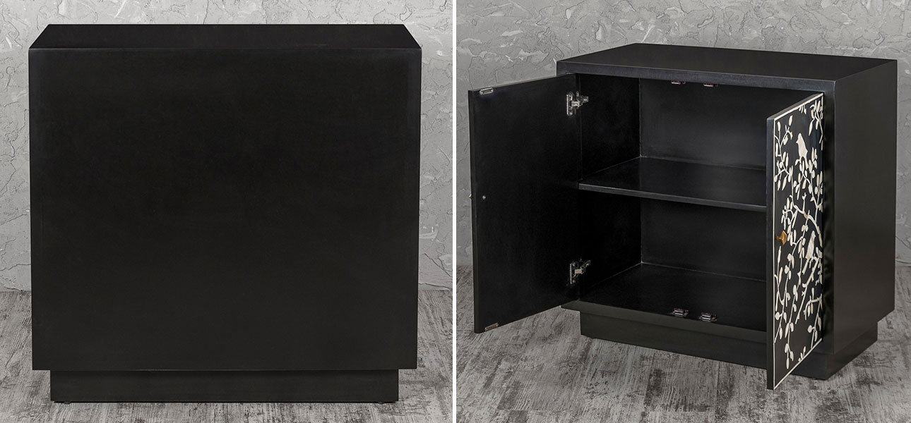 Комод инкрустация костью White bird on black - фото №1