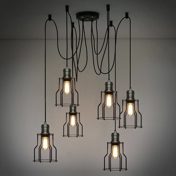 Люстра Loft Industrial 6 wire Cage Filament Pendant Бронза Черный матовый в Омске | Loft Concept 