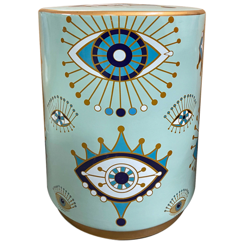 Керамический табурет Eyes Blue Ceramic Stool Голубой Бирюзовый Золотой в Омске | Loft Concept 