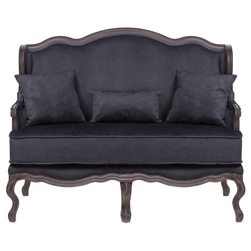 Диван двухместный George Grand Seating black velour Черный Коричневый в Омске | Loft Concept 