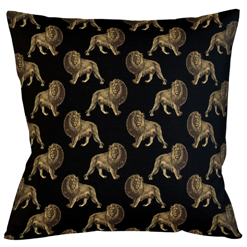 Декоративная подушка с узором из львов Home Safari Black Черный Коричневый Декоративная подушка с узором из львов Home Safari Black Черный Коричневый в Омске | Loft Concept