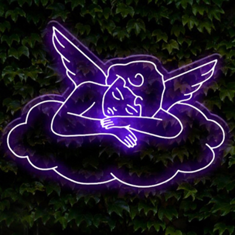 Неоновая настенная лампа Sleeping Angel Neon Wall Lamp Фиолетовый Прозрачный Фиолетовый в Омске | Loft Concept 