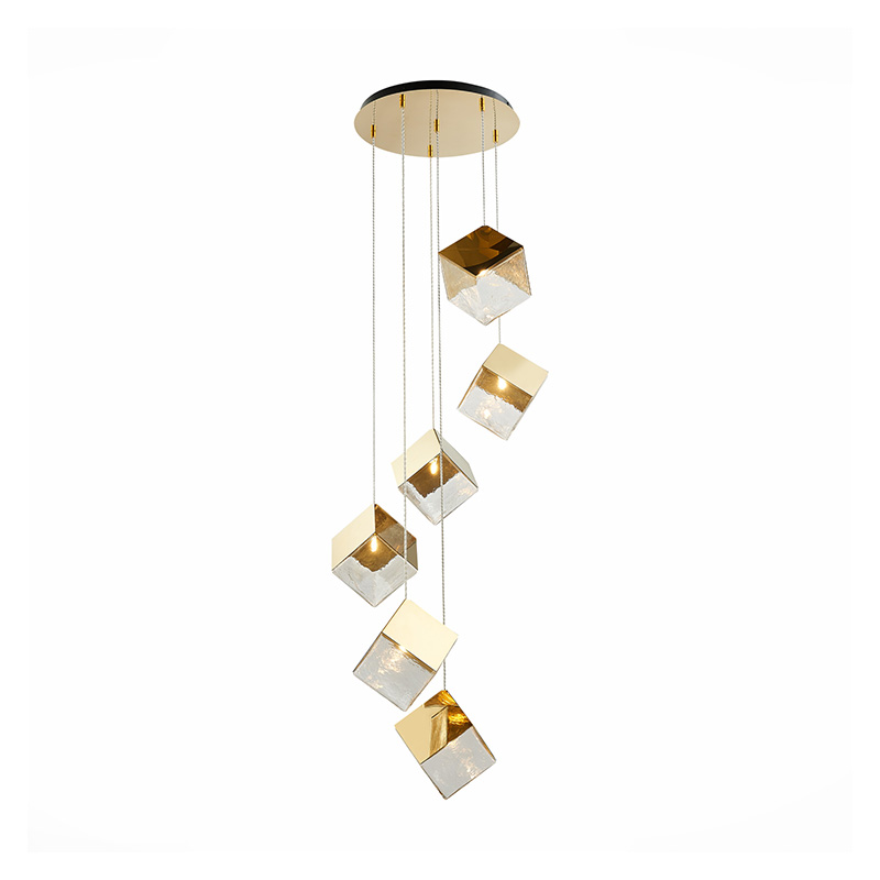 Потолочная люстра Pyrite Chandelier gold cube 6 Золотой Прозрачный в Омске | Loft Concept 