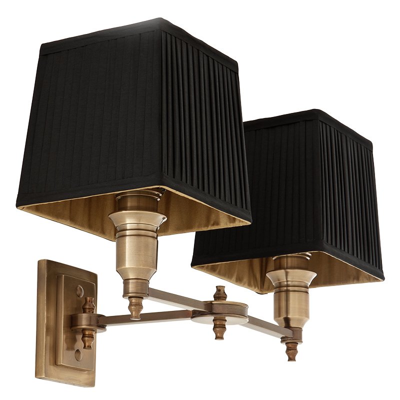 Бра Wall Lamp Lexington Double Brass+Black Латунь Античная полированная Черный в Омске | Loft Concept 