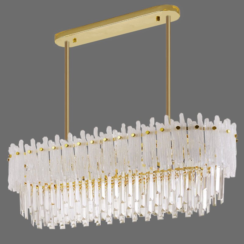 Люстра Murano Glass ICE Chandelier Rectangle Золотой Белый Прозрачное Стекло в Омске | Loft Concept 