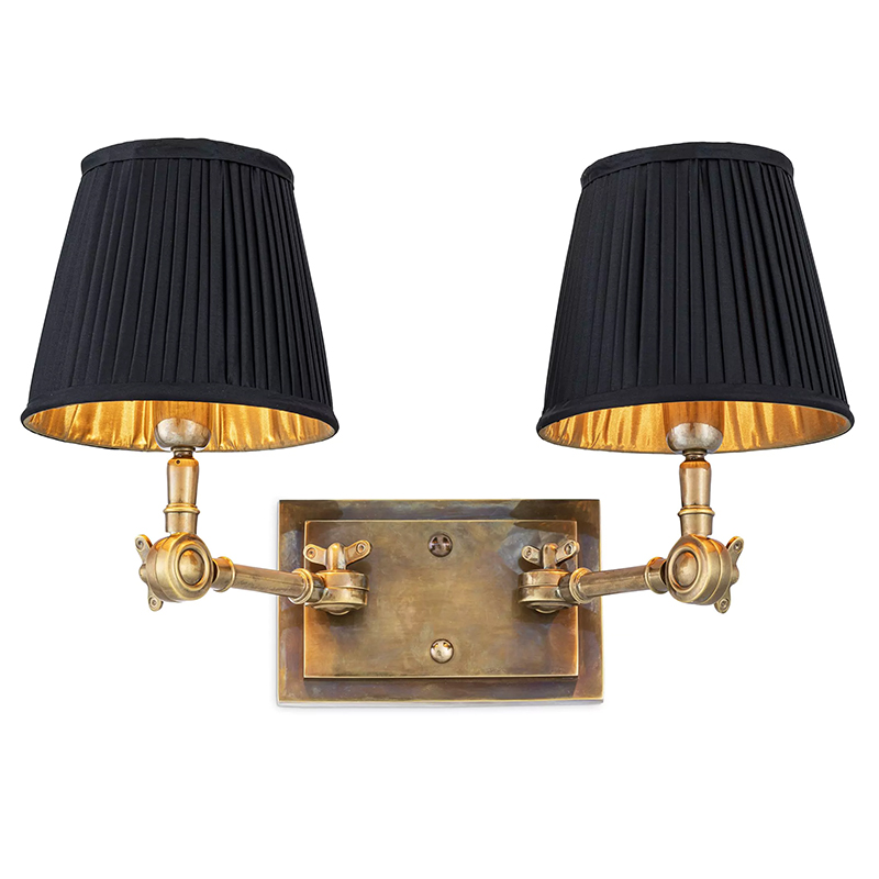 Бра Eichholtz Wall Lamp Wentworth Double Brass Винтажная латунь Черный в Омске | Loft Concept 