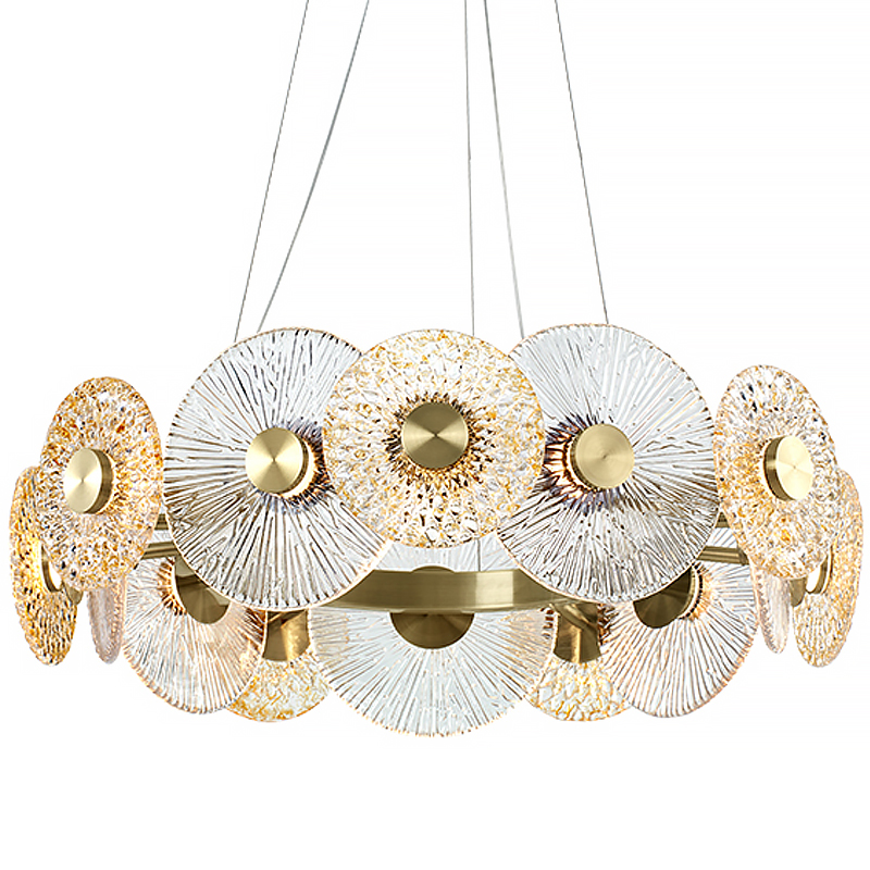 Люстра Clear and Amber Discs Chandelier Латунь Прозрачный Янтарь (Amber) в Омске | Loft Concept 