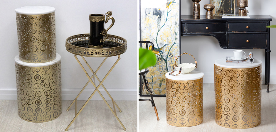 Приставной Стол Artesia Table Золотой с белым мрамором Приставной Стол Artesia Table Золотой с белым мрамором - Loft-Concept в Омске