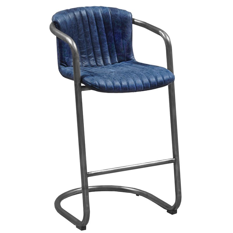 Барный стул Desmond bar stool LEATHER BLUE Синий Серый в Омске | Loft Concept 