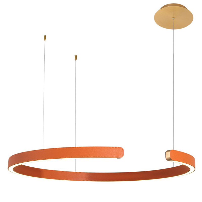 Подвесной светильник Half Ring orange leather Оранжевый Золотой в Омске | Loft Concept 