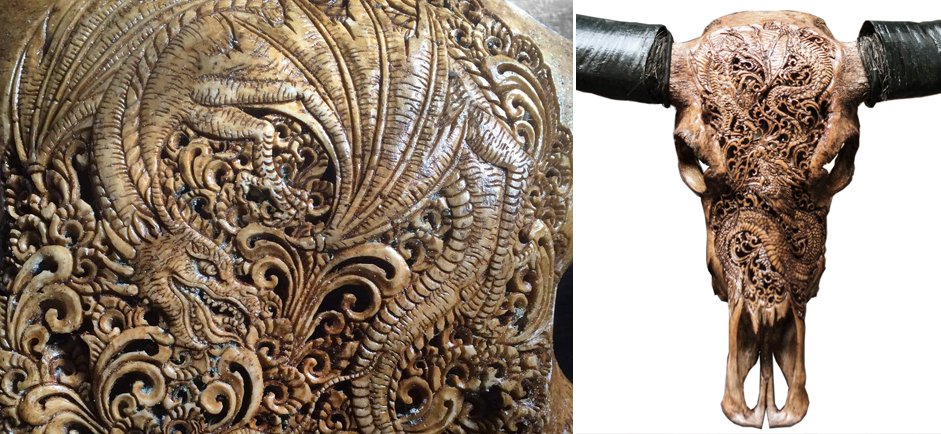 Череп буйвола Buffalo Skull Dragon резьба по кости - Loft-Concept в Омске