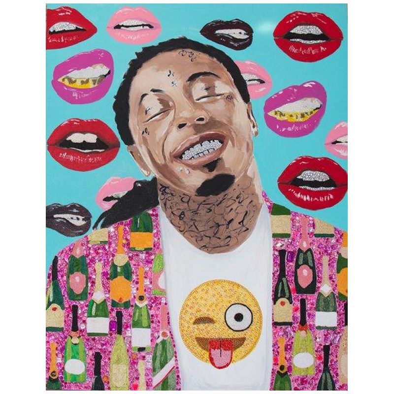 Картина “Lil Wayne with Champagne Jacket, Emoji Shirt, and Lips Background” Мульти в Омске | Loft Concept 