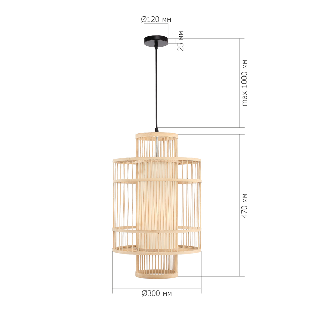 Подвесной светильник из деревянных прутьев с плафоном из натуральной ткани Light Inside the Cell в Омске