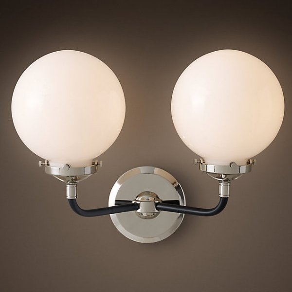 Бра Bistro Globe Milk Glass Double Sconce Nickel   в Омске | Loft Concept 