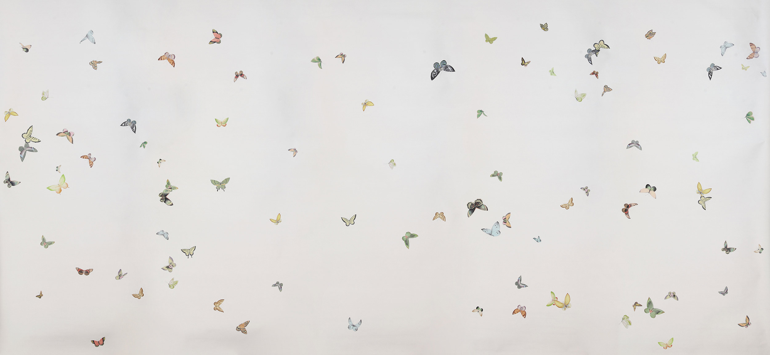 Обои ручная роспись Butterflies Emerald on Natural Mica metallic silk Обои ручная роспись Butterflies Emerald on Natural Mica metallic silk - постер Loft-Concept в Омске