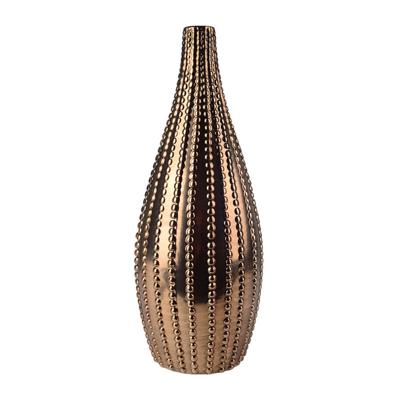 Ваза Ribbed Vase Narrow Throat bronze-gold 38  в Омске | Loft Concept 