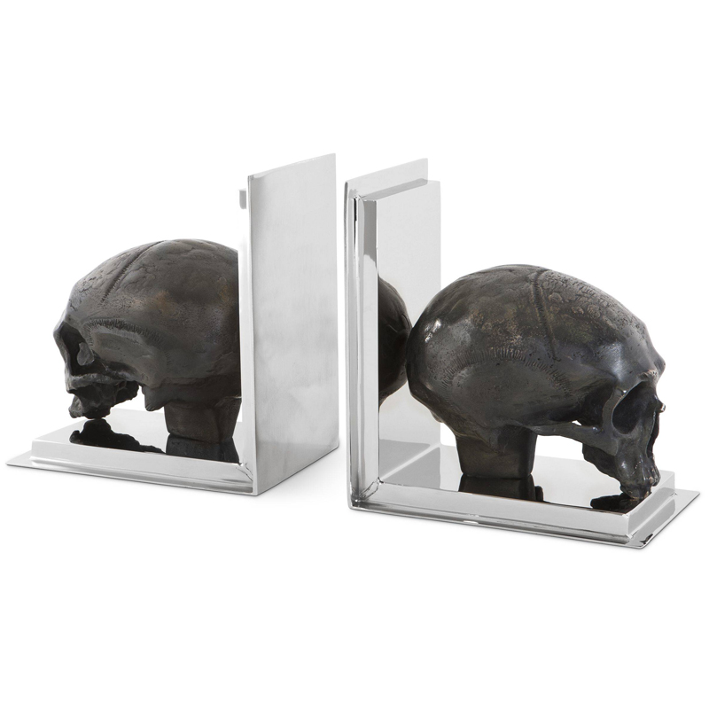 Держатель для книг Eichholtz Bookend Skull set of 2 Никель Винтажная латунь в Омске | Loft Concept 