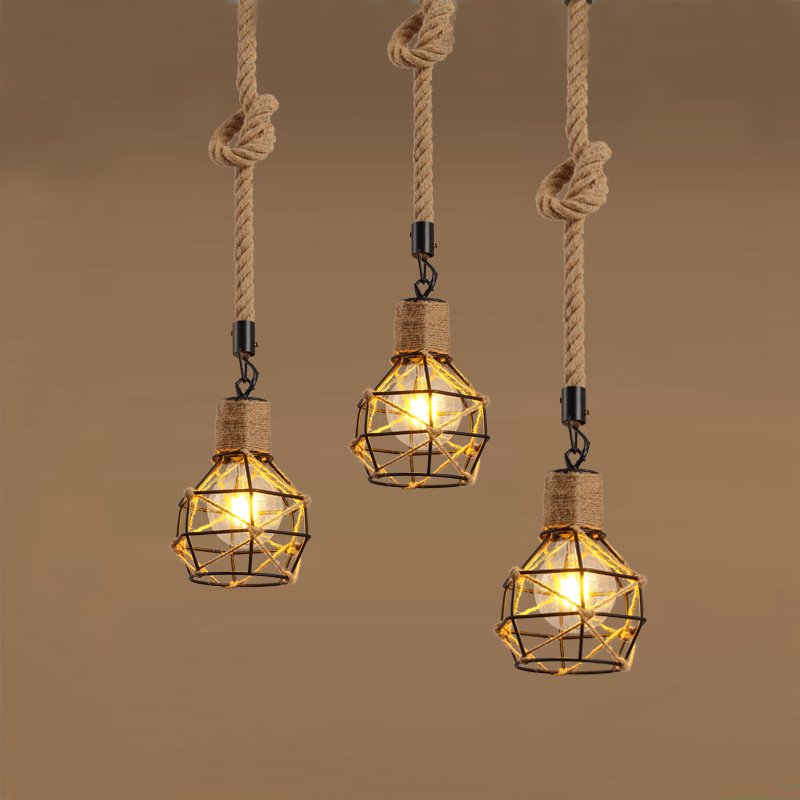 Подвесной светильник LOFT ROPE CHANDELIER CAGE Mono Черный Коричневый в Омске | Loft Concept 