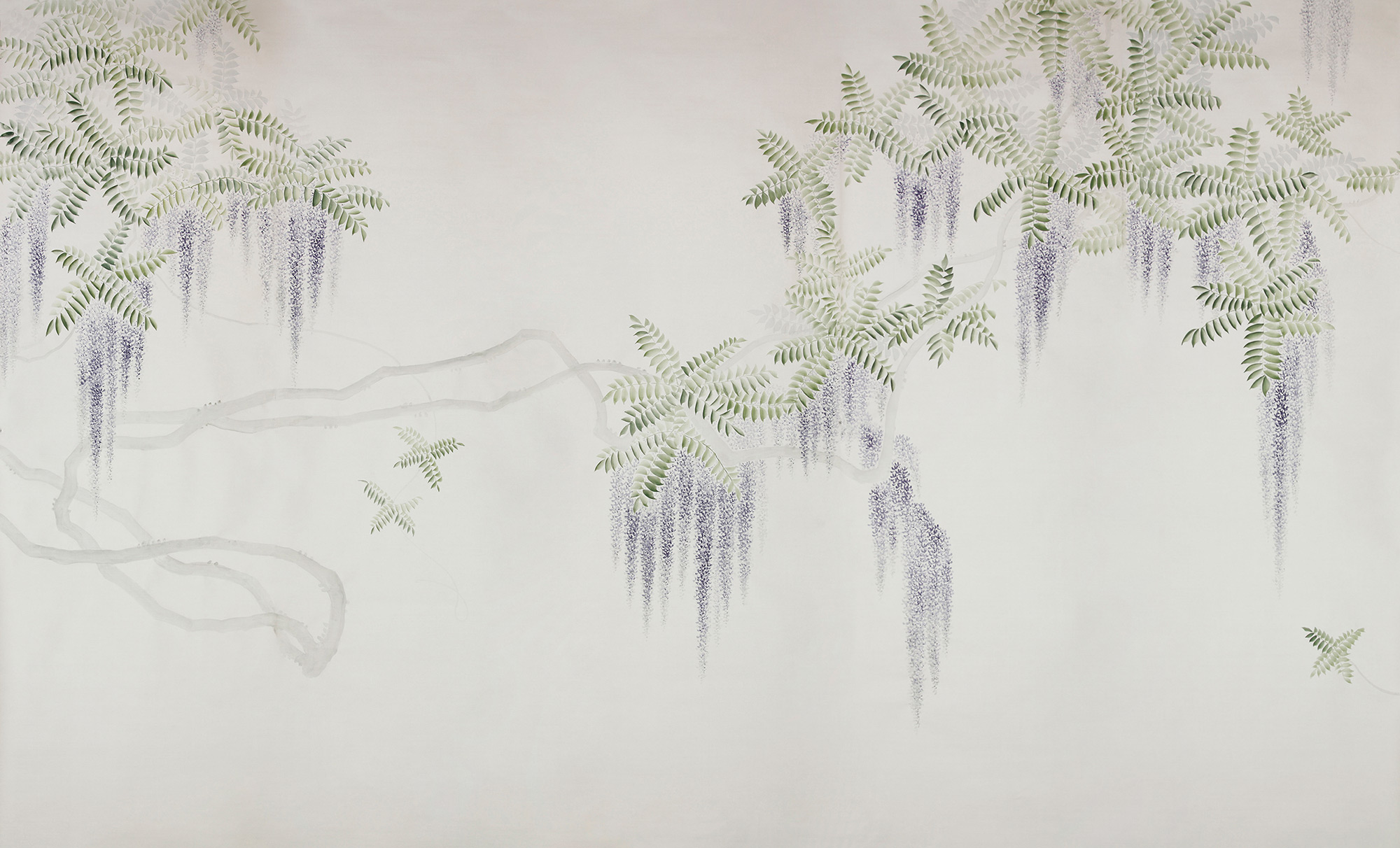 Обои в японском стиле Wisteria Lavender on Natural Mica metallic silk Обои в японском стиле Wisteria Lavender on Natural Mica metallic silk - постер Loft-Concept в Омске