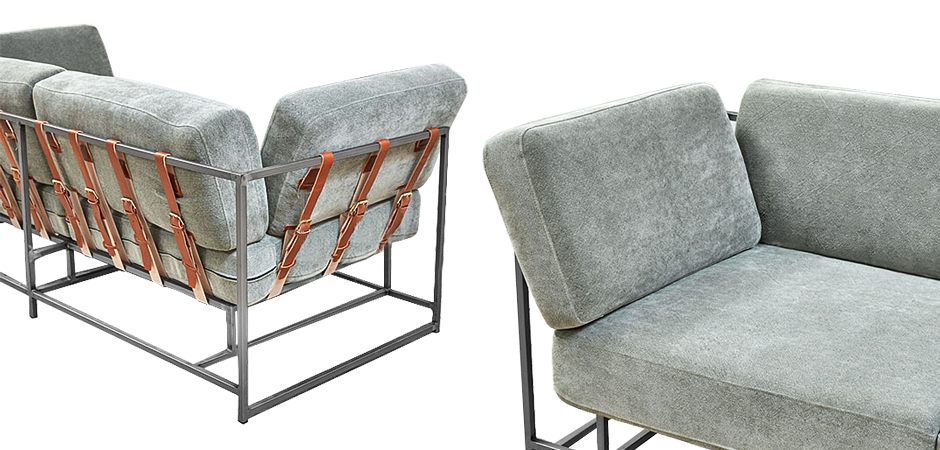 Двухместный диван Two Seat Sofa серо-голубой велюр Двухместный диван Two Seat Sofa серо-голубой велюр - Loft-Concept в Омске
