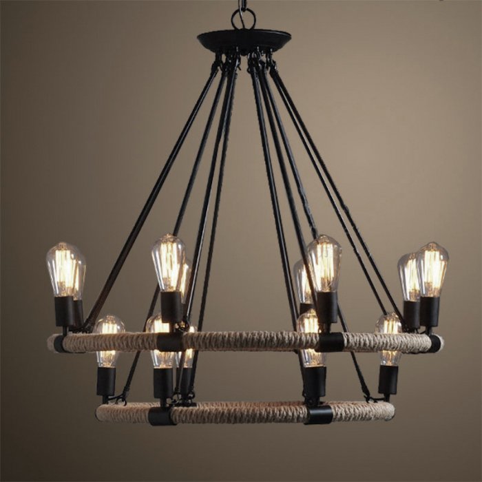 Люстра Round Tube Double Loft Rope Light Черный в Омске | Loft Concept 