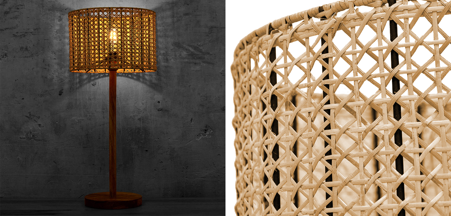 Деревянная настольная лампа с абажуром из ротанга Tamari Wicker Table Lamp - фото