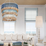 Люстра трехъярусная с декором из круглых деревянных бусин с кисточками Blue Wooden Beads Chandelier варинант исполнения - 3 | Loft Concept в Омске