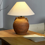 Настольная лампа керамическая коричневая с тканевым абажуром Eastern Tale варинант исполнения - 1 | Loft Concept в Омске