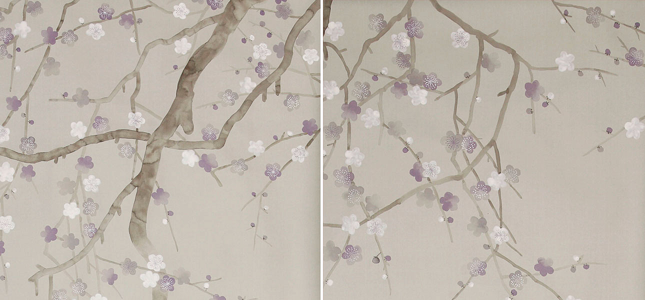 Обои ручная роспись Plum Blossom Special Colourway on Oyster Shell metallic silk - Loft-Concept в Омске