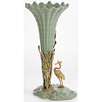 Ваза зеленая фарфоровая с волнистым краем с бронзовой фигуркой журавля Eden Garden  варинант исполнения - 4 | Loft Concept в Омске