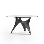 Дизайнерский круглый обеденный стол стеклянный с фигурным подстольем из цемента ARC Dining Table варинант исполнения - 6 | Loft Concept в Омске