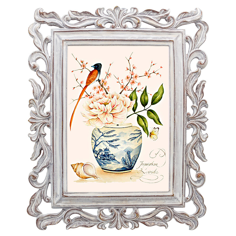 Постер Sakura Branch and Bird Poster Мульти Белый винтажная патина Постер Sakura Branch and Bird Poster Мульти Белый винтажная патина в Омске | Loft Concept