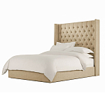 Кровать двуспальная бежевая с основанием из массива дерева с мягким изголовьем Flax Beds варинант исполнения - 1 | Loft Concept в Омске