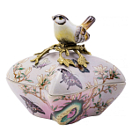 Шкатулка фиолетового цвета с рисунком бабочек и крышкой с фигуркой птицы на ветке Eden Garden варинант исполнения - 1 | Loft Concept в Омске