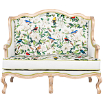 Диван двухместный из натурального бука золотистый с изображением птиц и цветов Blooming Birds варинант исполнения - 1 | Loft Concept в Омске