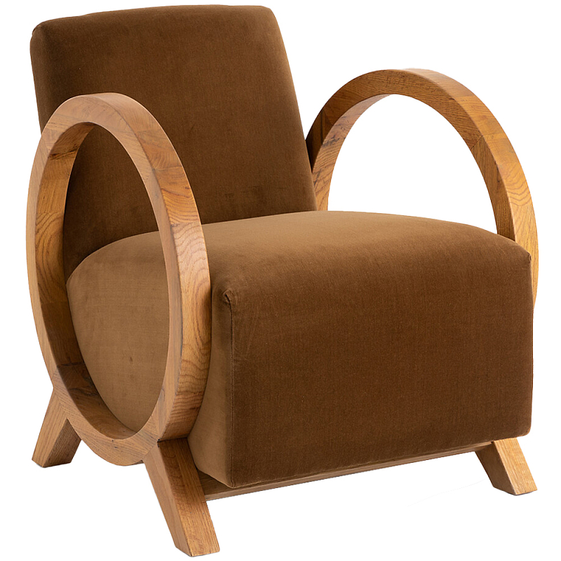 Кресло с круглыми деревянными подлокотниками Modesto Chair Коричневый Древесина Кресло с круглыми деревянными подлокотниками Modesto Chair Коричневый Древесина в Омске | Loft Concept
