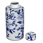 Ваза цилиндрической формы с крышкой и синим цветочным узором на белом фоне Blue & White Ornament варинант исполнения - 1 | Loft Concept в Омске