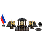 Настольный письменный набор с часами из природного камня обсидиана National Еmblem варинант исполнения - 1 | Loft Concept в Омске