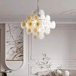 Люстра  с каскадом из круглых декоративных элементов  White Clear Glass Chandelier варинант исполнения - 3 | Loft Concept в Омске