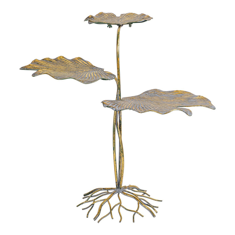 Столик приставной с тремя столешницами Тропические листья Tropical Forest gold Золотой в Омске | Loft Concept 