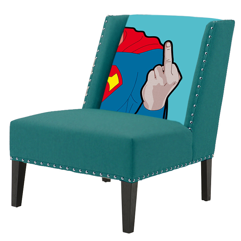 FUN Armchair "Superman fuck off" Turquoise Дизайнерское кресло с цветным принтом Бирюзовый в Омске | Loft Concept 