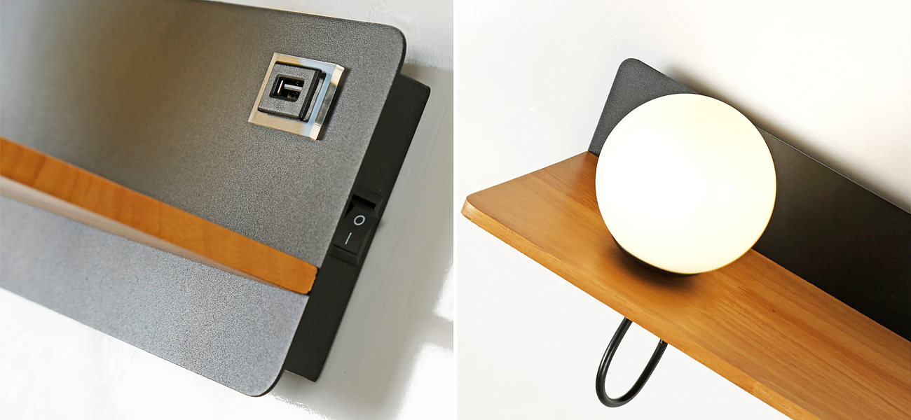 Бра с полкой Black GAVIN WOOD USB Бра с полкой Black GAVIN WOOD USB - Loft-Concept в Омске