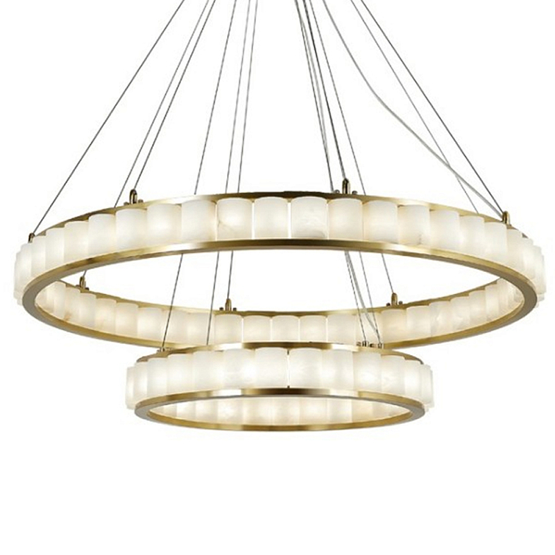 Люстра с 2-мя кольцами из натурального камня с регулируемыми плафонами Durability of Stone Латунь Белый в Омске | Loft Concept 