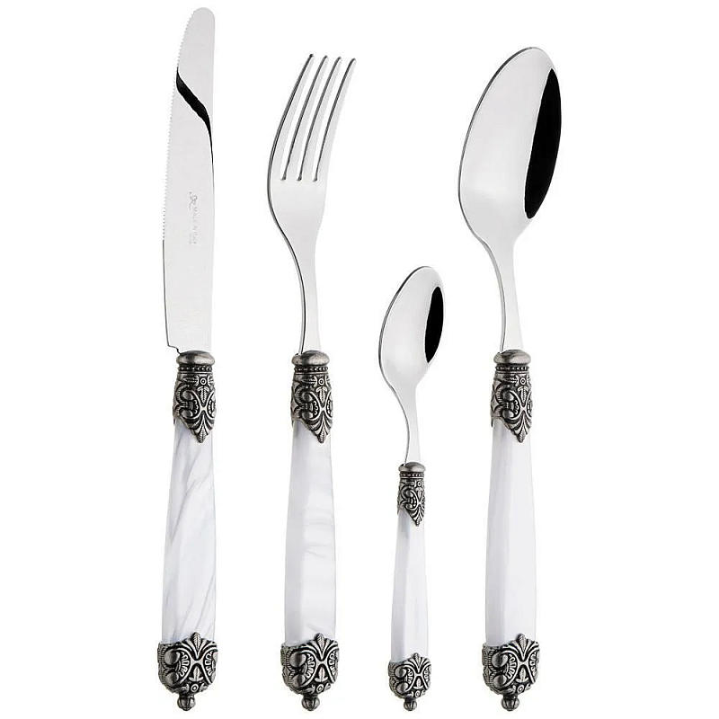 Набор столовых приборов на 6 персон 24 предмета Luxury Cutlery Серебряный Бежевый Черный Белый в Омске | Loft Concept 