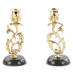 Подсвечники бронзовые на подставке из натурального камня нефрит Stone Candlestick варинант исполнения - 1 | Loft Concept в Омске