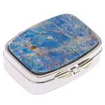 Таблетница карманная прямоугольная на 2 отделения с зеркалом и накладкой из натурального камня Лазурит Silver Stone Pillboxes варинант исполнения - 1 | Loft Concept в Омске
