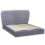 Кровать двуспальная серая с основанием из массива дерева с мягким изголовьем Velour Beds варинант исполнения - 1 | Loft Concept в Омске