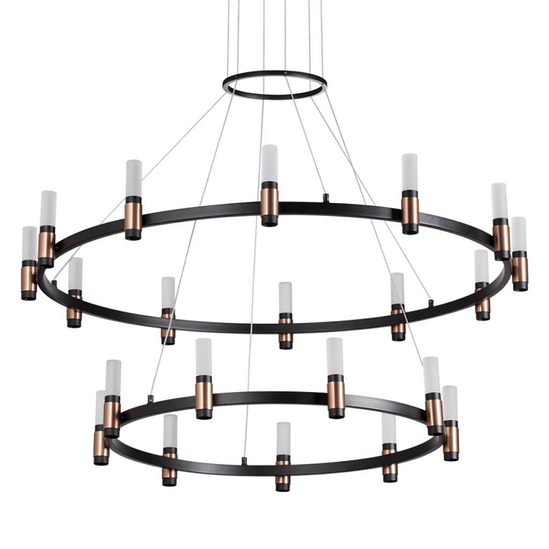 Люстра подвесная с двумя круглыми ярусами и цилиндрическими плафонами Arnaut Light Черный Белый в Омске | Loft Concept 