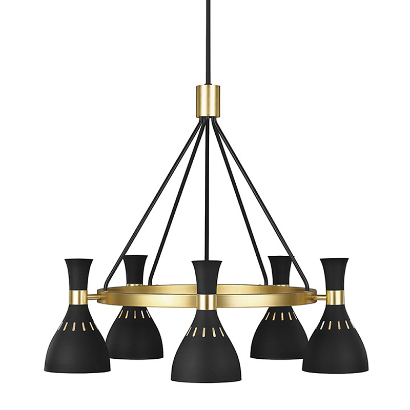 Люстра с 5-ю плафонами в форме песочных часов с узкими перфорированными отверстиями Feiss Черный Белый Латунь в Омске | Loft Concept 